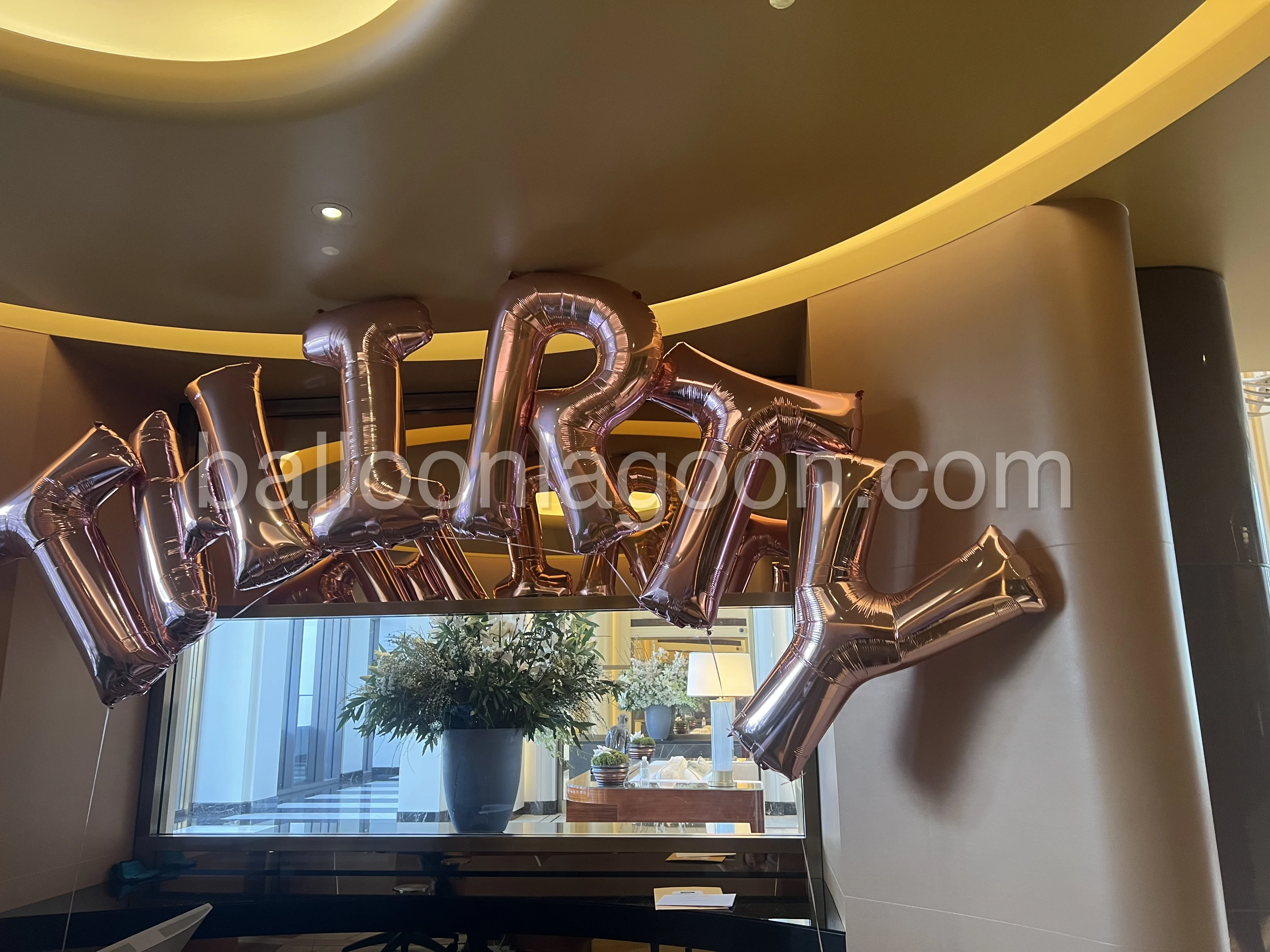Rose gold birthday letter balloons from Balloon Lagoon in Beverly Hills