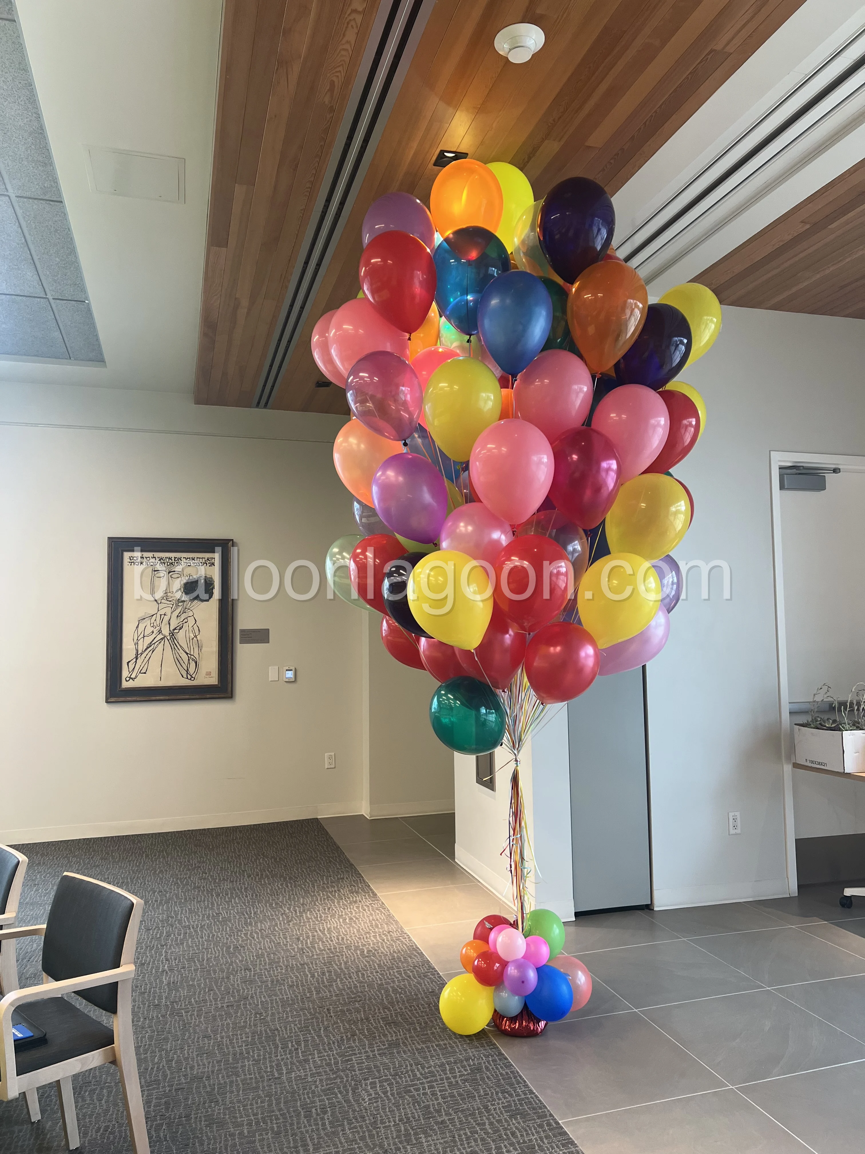 Statement balloon installation in a Los Angeles event atrium