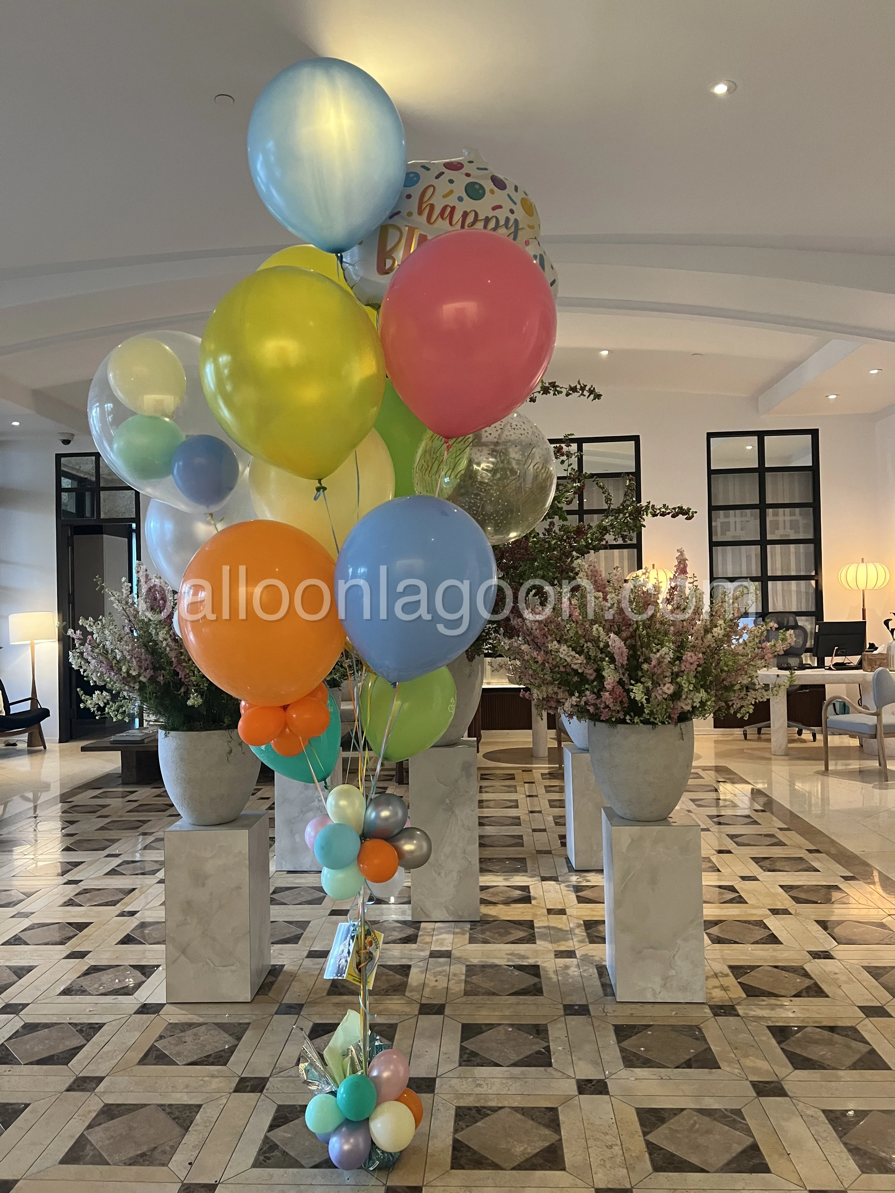 Custom colorful balloon decor for a Beverly Hills event