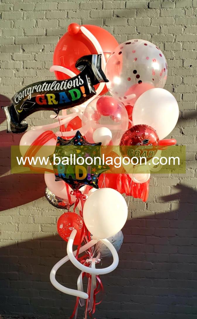 Red graduation balloon bouquet for a Los Angeles celebration