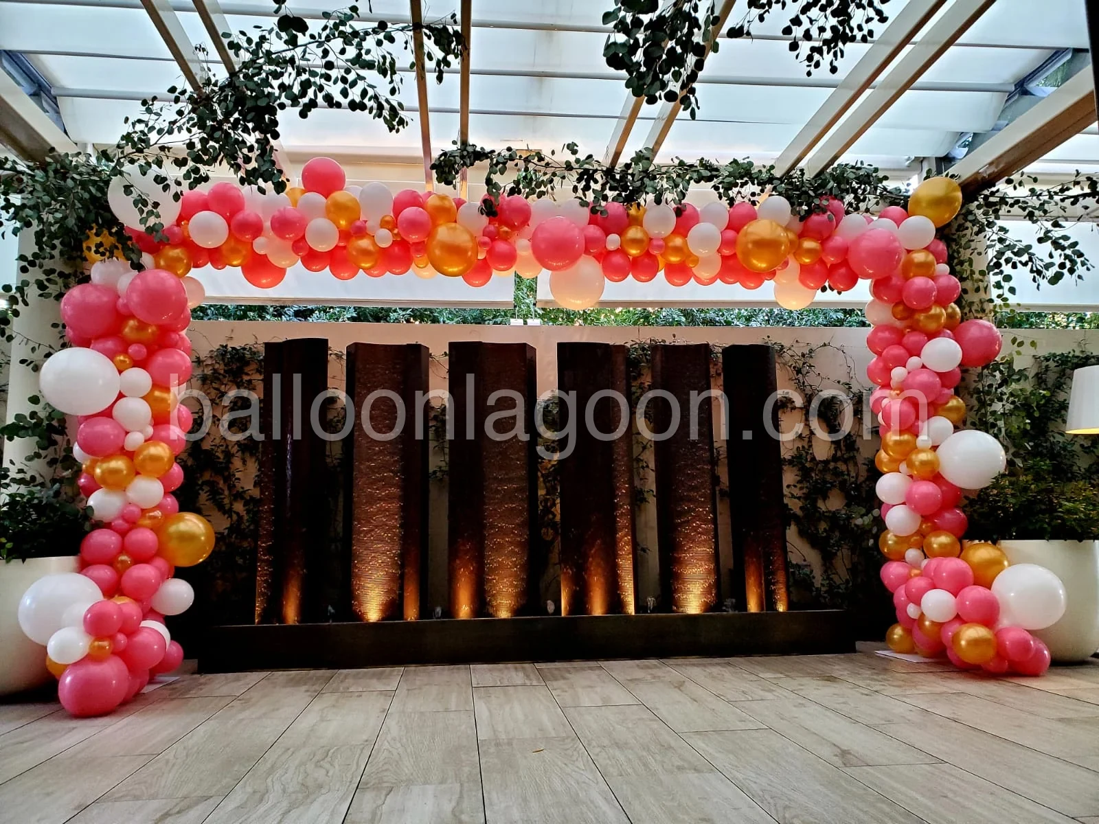 Balloon Lagoon arch installation for a Los Angeles event